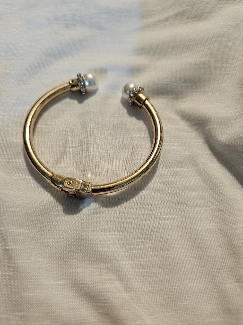 Gold Pearl-Accent Open Cuff Bracelet